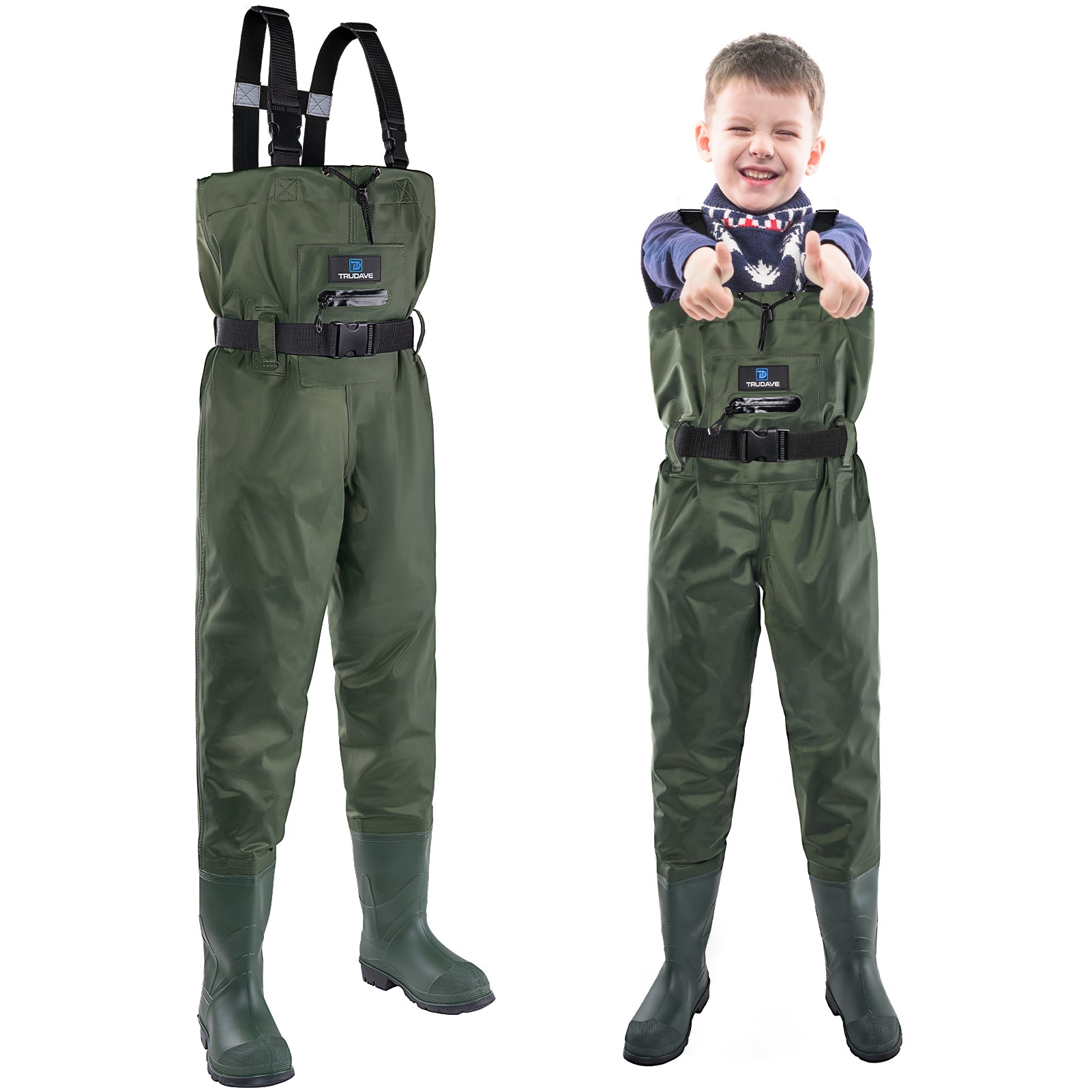 Trudave Lightweight Kids Waders with Boots Green