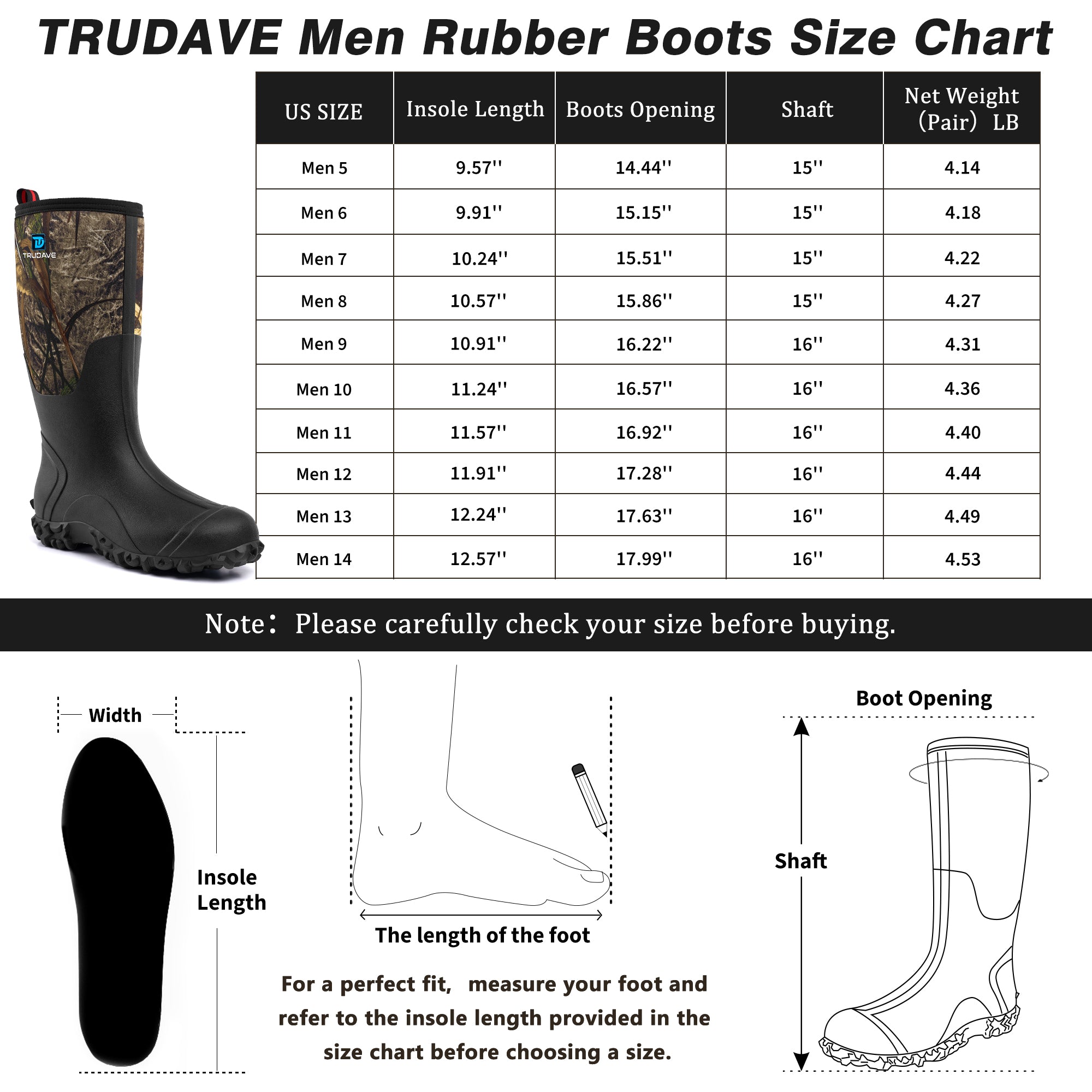 Trudave Rubber Boots for Men with Steel Shank-Black