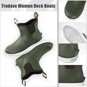 TRUDAVE Women's Ankle Rain Boots, Rubber Fishing Deck Boots, Garden Shoes for Outdoor Work(Forest Night)