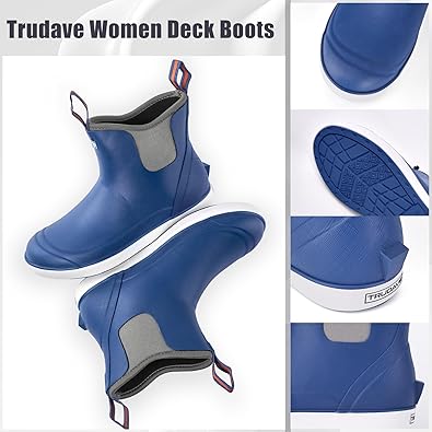 TRUDAVE Women's Ankle Rain Boots, Rubber Fishing Deck Boots, Garden Shoes for Outdoor Work(Legion Blue)