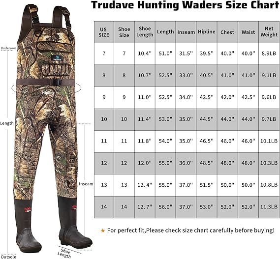 Trudave Reed Grass Chest Waders, Neoprene Fishing Waders with Boots Hanger & 600G Insulated