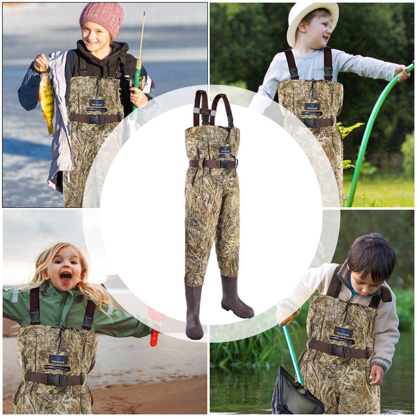 Trudave Lightweight Kids Chest Waders with Boots-Camo