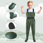 Trudave Lightweight Kids Waders with Boots-Green
